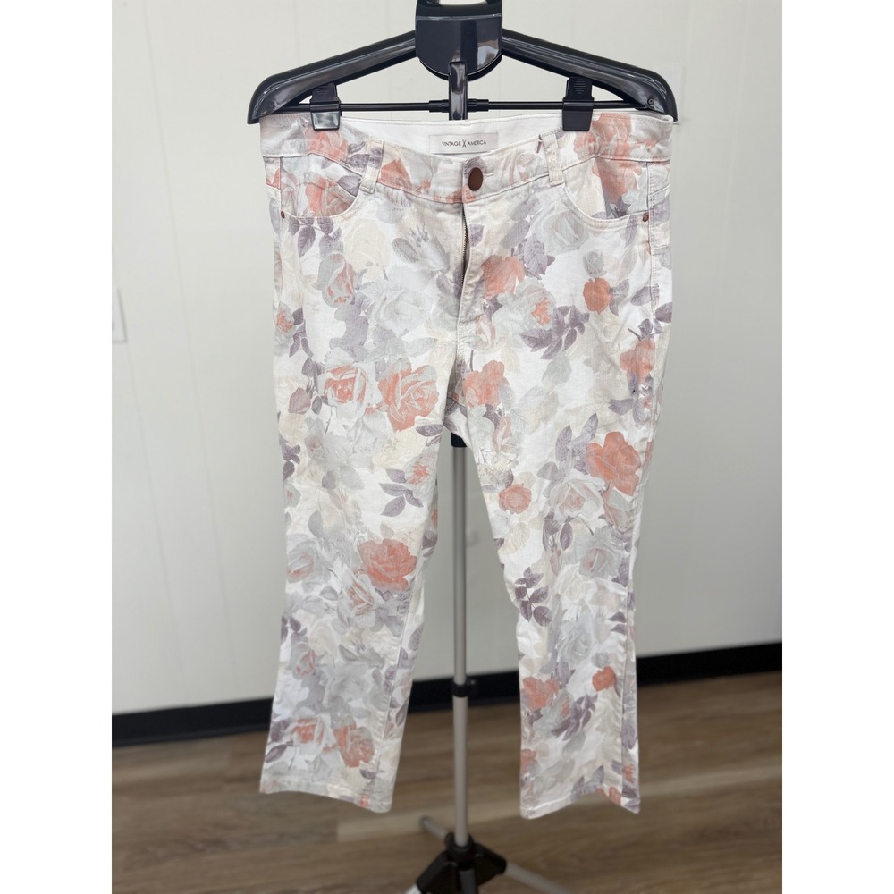 Vintage America Floral Jeans Women 16/33 Multicolor Excellent Straight Crop